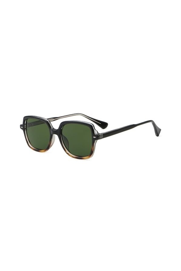 HCHES Lunettes de Soleil à Monture Carrée de Style pour Hommes Lunettes de Soleil en Acétate pour Femmes Uv400, Vert Léopard