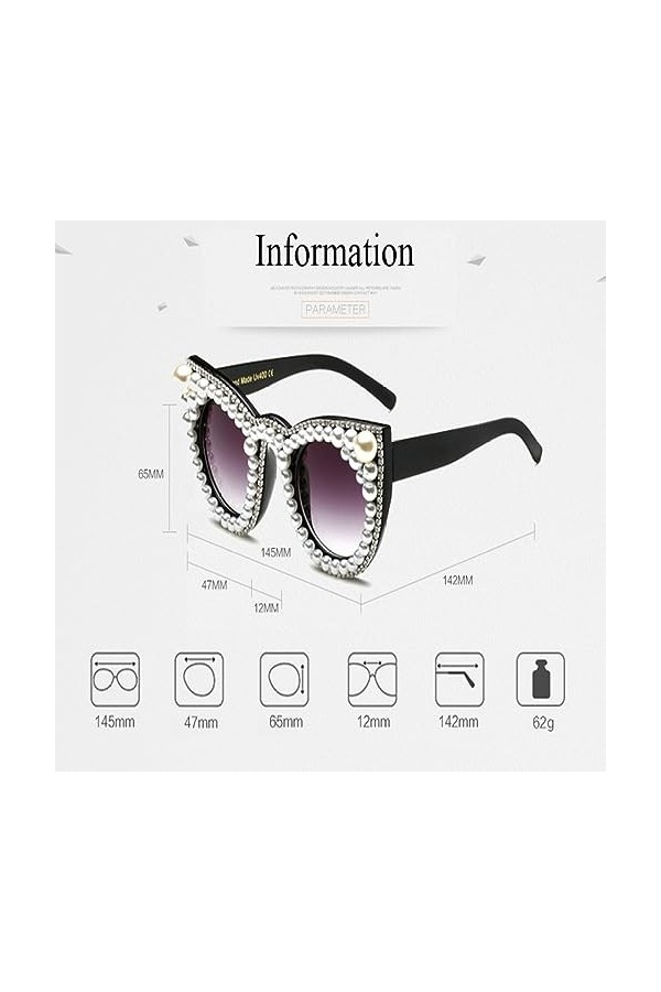 MUTYNE Mode yeux de chat lunettes de soleil femmes diamant cristal perle décor surdimensionné clair lunettes de soleil hommes