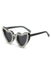 Heart Frame Glitter Lunettes de soleil Diamant Cristal Femmes UV400 Lunettes de Soleil Dames Strass Lunettes, C1 NOIR NOIR, T