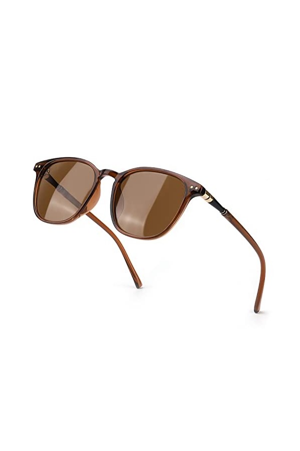 TJUTR Lunettes de soleil vintage polarisées effet miroir pour femme - Anti-éblouissement - Protection UV, Cadre marron/verres