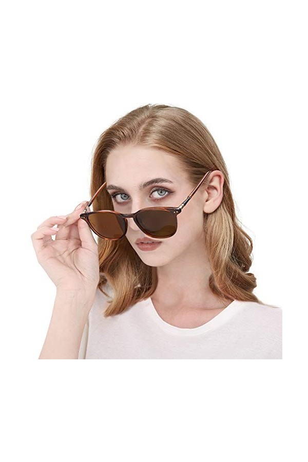 TJUTR Lunettes de soleil vintage polarisées effet miroir pour femme - Anti-éblouissement - Protection UV, Cadre marron/verres