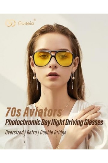 Goiteia Lunettes de conduite photochromiques de jour et de nuit anti-reflets pour homme et femme, monture large TR90, lunette