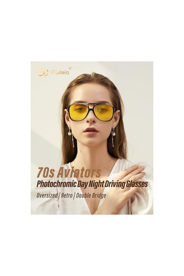 Goiteia Lunettes de conduite photochromiques de jour et de nuit anti-reflets pour homme et femme, monture large TR90, lunette