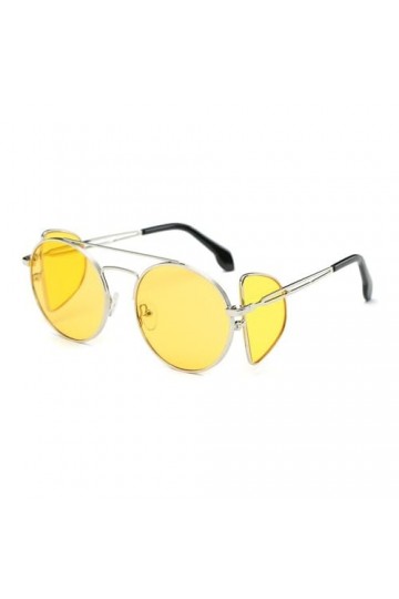 HCHES Lunettes de Soleil Rondes Steampunk Hommes Femmes Lunettes de Soleil Vintage Lunettes de Soleil Femme en métal Lunettes