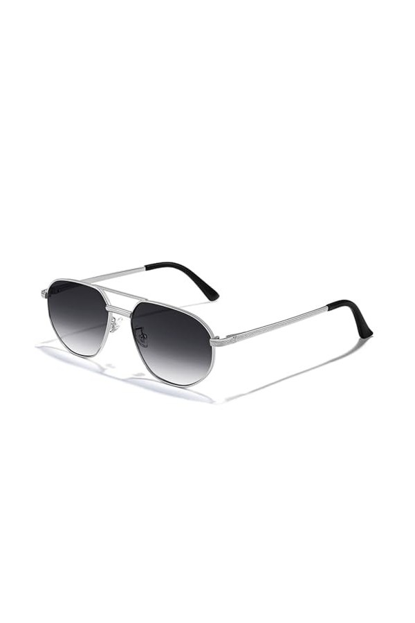 HPIRME Lunettes de soleil rétro hommes femmes polygone métal lunettes de soleil UV400, C05 argent océan frêne, taille unique
