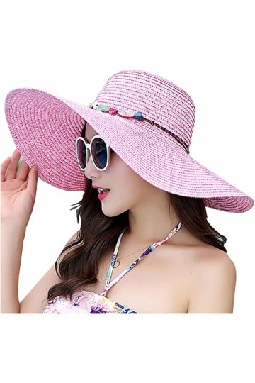 Lanzom Chapeau de paille pliable à large bord pour femme UPF 50+, 09A-Rose, taille unique