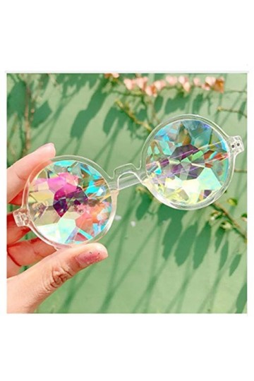 ANICHE Lunettes de Soleil pour Femmes, Retro Holographic Kaléidoscope Femme Homme Lunettes de Soleil Rondes Kaléidoscope Lune