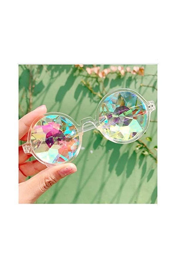 ANICHE Lunettes de Soleil pour Femmes, Retro Holographic Kaléidoscope Femme Homme Lunettes de Soleil Rondes Kaléidoscope Lune
