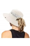 Chapeau de soleil pliable en maille à large bord avec trou pour queue de cheval, beige, Taille unique