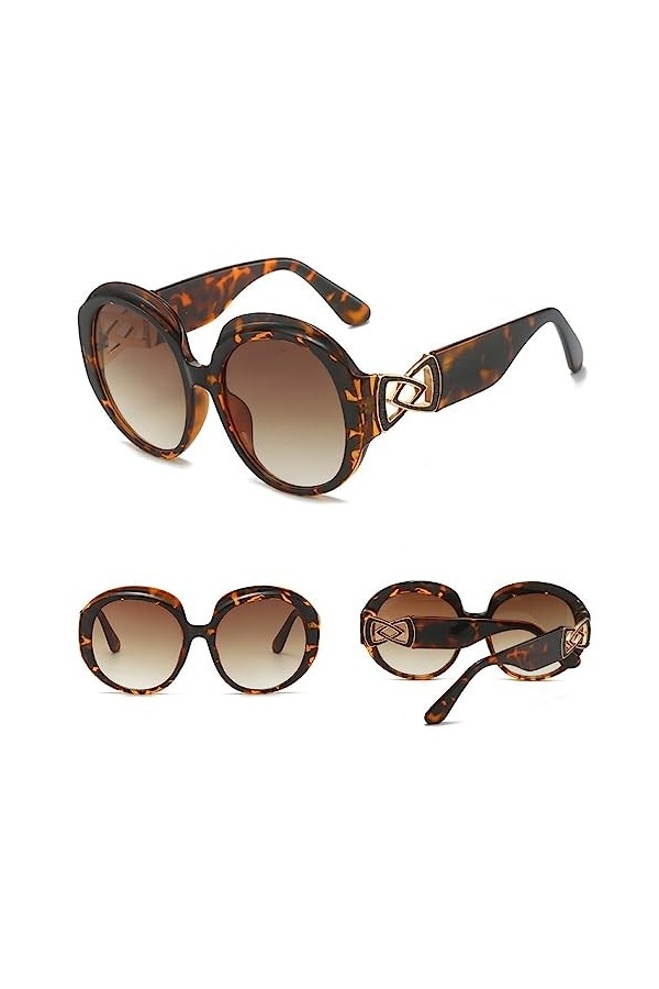 HPIRME Lunettes de soleil dégradées femmes nuances rondes lunettes de soleil femmes lunettes surdimensionnées, thé léopard, t
