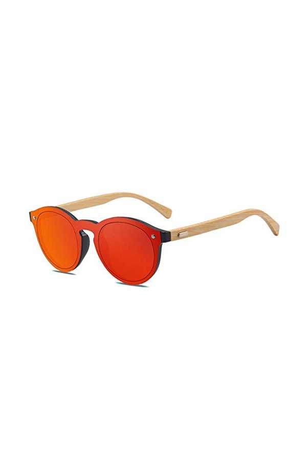 DWSYDA Jambe en Bois Fait à la Main Lunettes de Soleil Rondes Lunettes de Soleil en Bois Femmes Rétro Pied en Bambou Lunettes