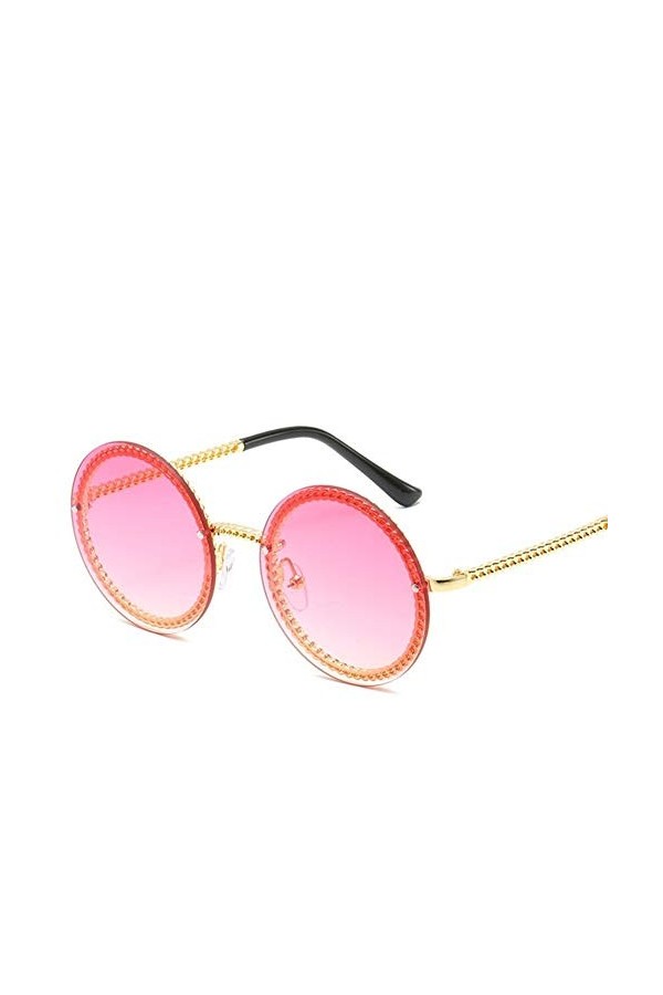 ANICHE Lunettes de Soleil pour Femmes, Femmes Rondes Lunettes de Soleil Shades Cadres de la chaîne de Luxe avec Objectif sans