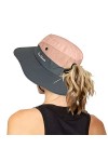 Chapeau de soleil pliable en maille à large bord avec trou pour queue de cheval, beige, Taille unique