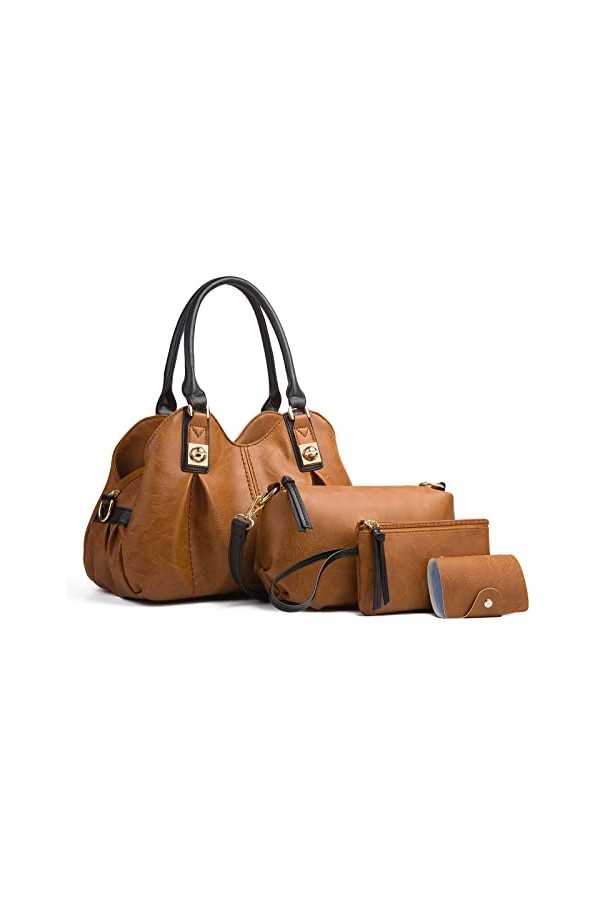 FANDARE Rétro Sac à Main Femme Sacs bandoulière étanche Pochette Cuir Souple Sac portés épaule Sac à bandoulière 4pcs pour Vo