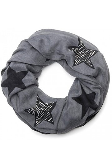 styleBREAKER écharpe tubulaire à motifs étoilés et applications de strass nobles, femmes 01018086, couleur:Gris-noir