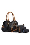 FANDARE Rétro Sac à Main Femme Sacs bandoulière étanche Pochette Cuir Souple Sac portés épaule Sac à bandoulière 4pcs pour Vo