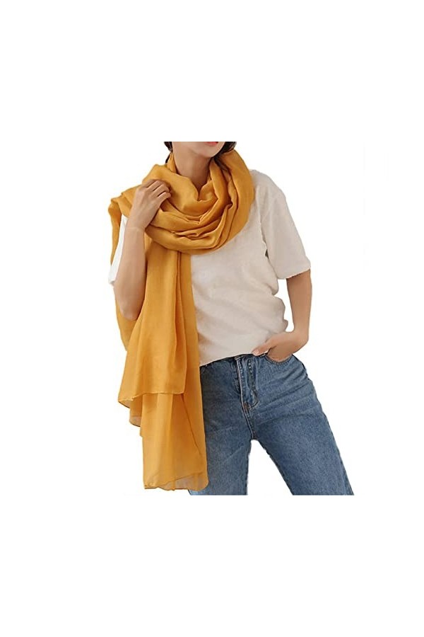 WKTRSM Écharpe Foulard Femme Hiver Grande Echarpe Chale en Coton Lin Longue Chaude Automne Cape, 180cm x120cm, Jaune
