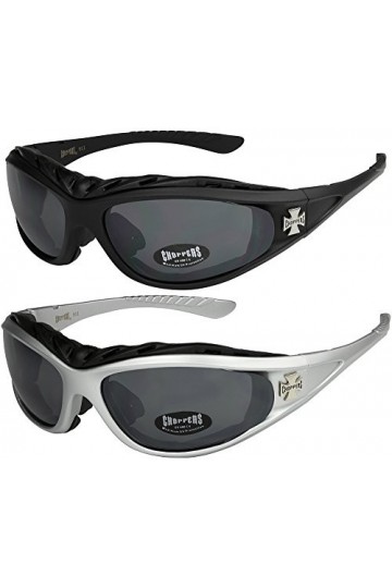 Choppers - Lot de 2 paires de lunettes de soleil femmes hommes - 1x Modèle 02 noir/pratiquement transparente et 1x Modèle 0