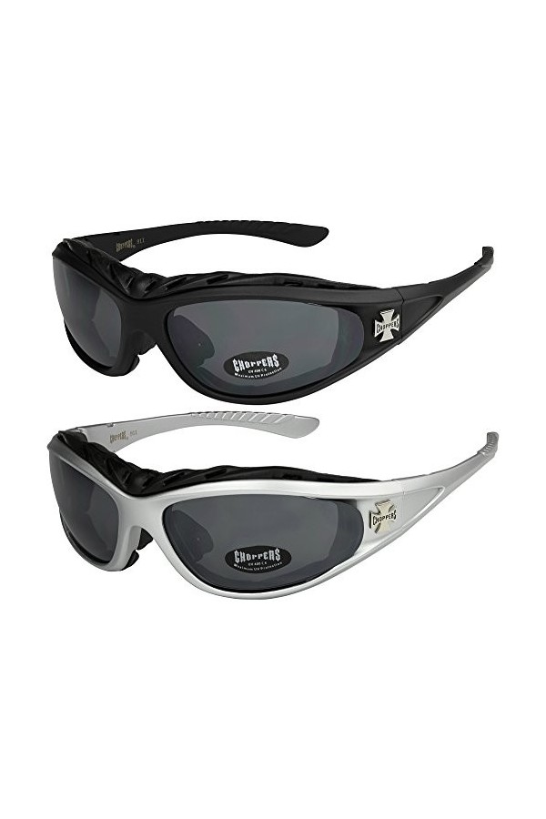 Choppers - Lot de 2 paires de lunettes de soleil femmes hommes - 1x Modèle 02 noir/pratiquement transparente et 1x Modèle 0