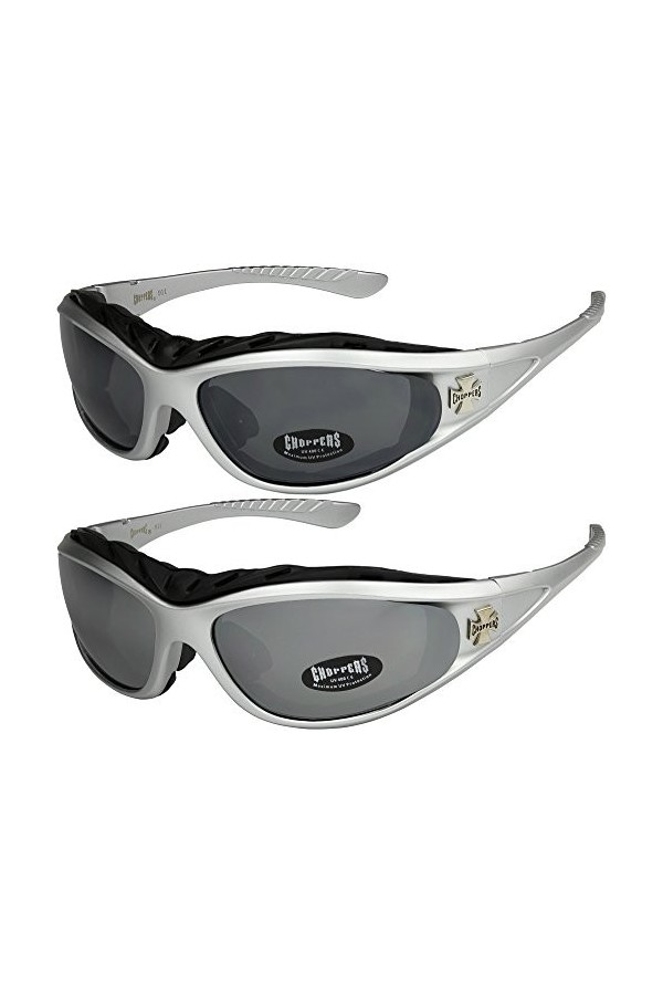 Choppers - Lot de 2 paires de lunettes de soleil femmes hommes - 1x Modèle 02 noir/pratiquement transparente et 1x Modèle 0