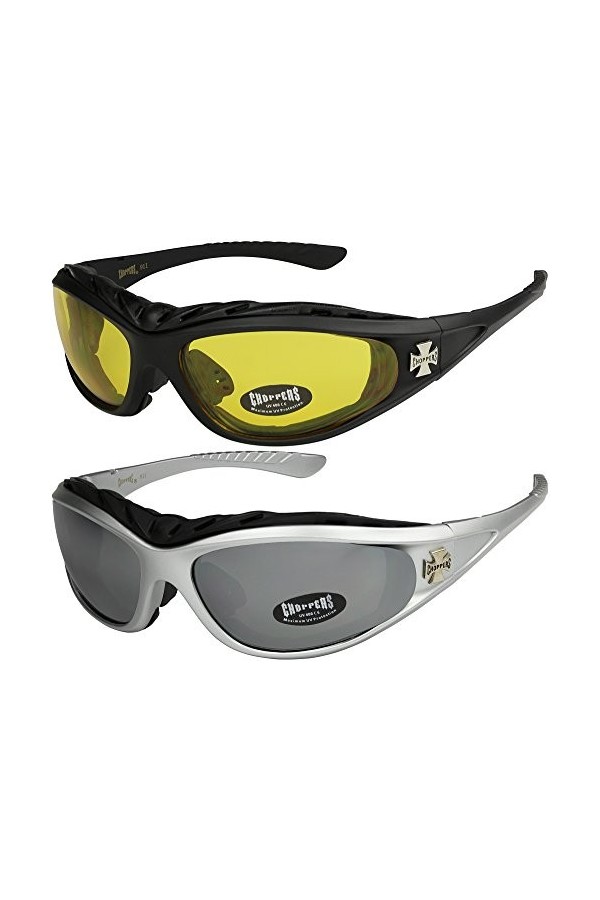 Choppers - Lot de 2 paires de lunettes de soleil femmes hommes - 1x Modèle 02 noir/pratiquement transparente et 1x Modèle 0