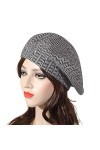 ZLYC Hiver Femmes Classique Francais Cachemire Chapeau de Béret Couche Double Rayé Noir,Taille Unique 