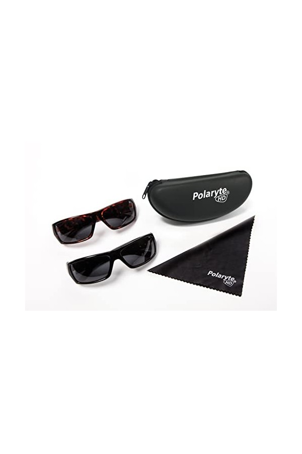 BEST DIRECT 2 lunettes de soleil polarisées Polaryte HD 1 noir + 1 écaille de tortue haute définition avec élégantes, prote