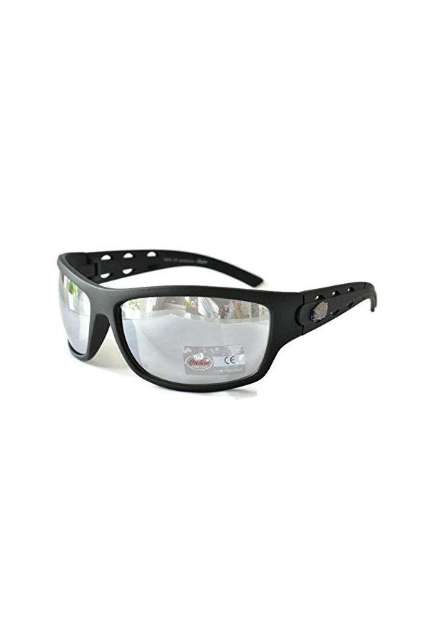 Indian Lunettes de soleil de moto pour homme et femme Protection UV400 Verres en plastique argenté miroir résistant aux chocs