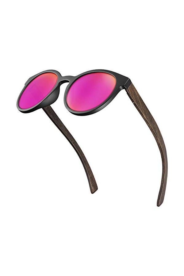 Balinco® Lunettes de soleil en bambou avec verres ronds polarisés- dans un set daccessoires pratique, boîte cadeau incluse -