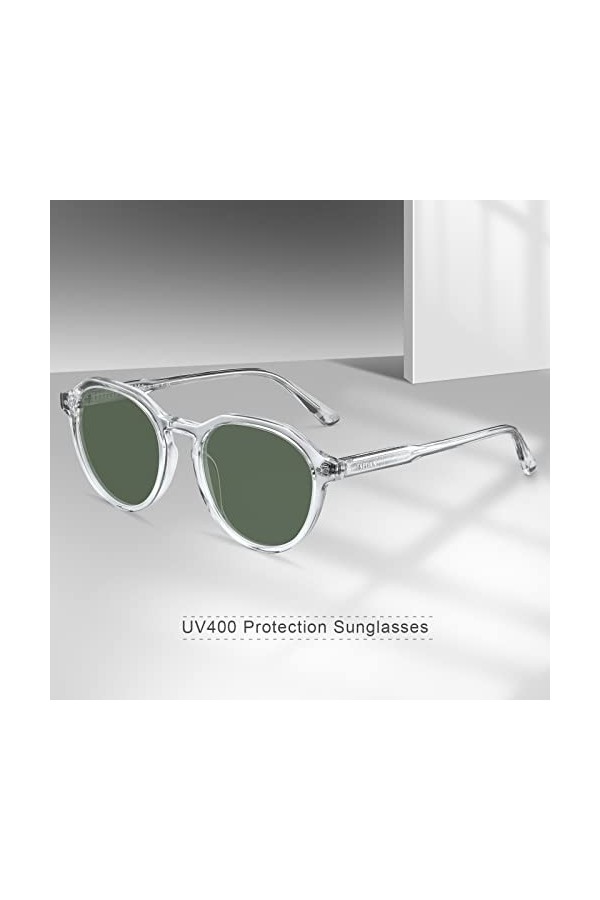 Carfia Ronde Lunettes de Soleil Femme Polarisées Transparent avec Protection UV400 Monture en Acétate