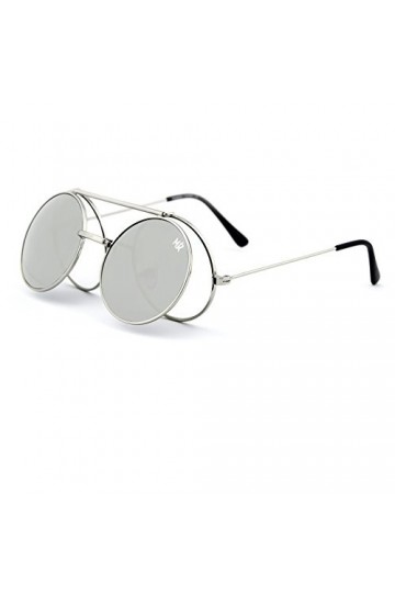 Kiss Lunettes de soleil MyRetro PREMIUM mod. PICCADILLY - homme femme FLIP-UP rond vintage STEAMPUNK - SILVER/Silver