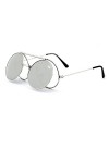 Kiss Lunettes de soleil MyRetro PREMIUM mod. PICCADILLY - homme femme FLIP-UP rond vintage STEAMPUNK - SILVER/Silver