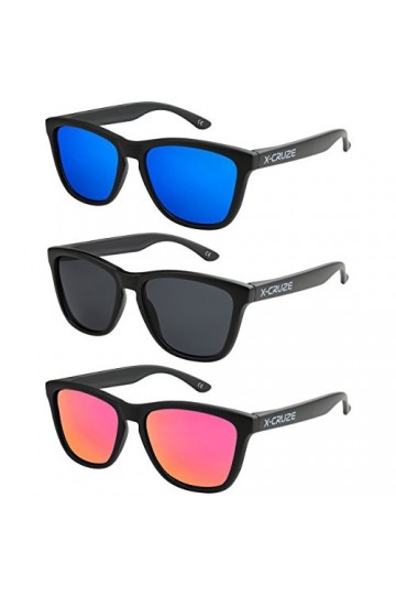 X-CRUZE® - Lot de 3 paires de lunettes de soleil Style Nerd polarisées Vintage Rétro unisexe homme femme hommes femmes - Noir