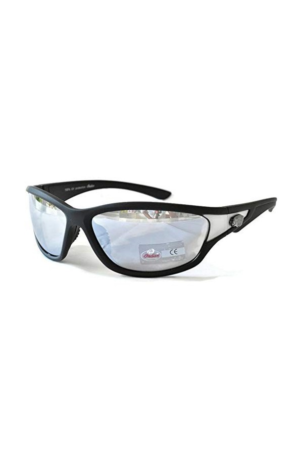 Lunettes de soleil de moto indiennes pour homme et femme - Protection UV 100 % - Monture en plastique argenté