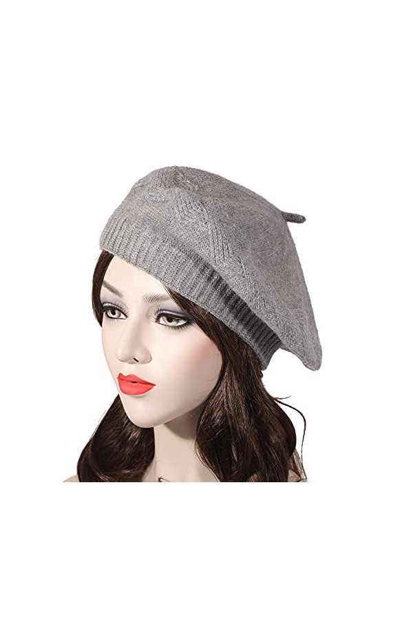 ZLYC Béret basque, classique Français, unicolore, chaud, pour femme, Gris Rhombique, taille unique