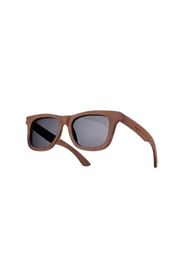 morefaz Lunettes de soleil UNISEX Bois Sombre style rétro avec verres ronds et charnière à ressort