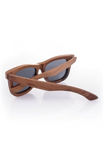 morefaz Lunettes de soleil UNISEX Bois Sombre style rétro avec verres ronds et charnière à ressort