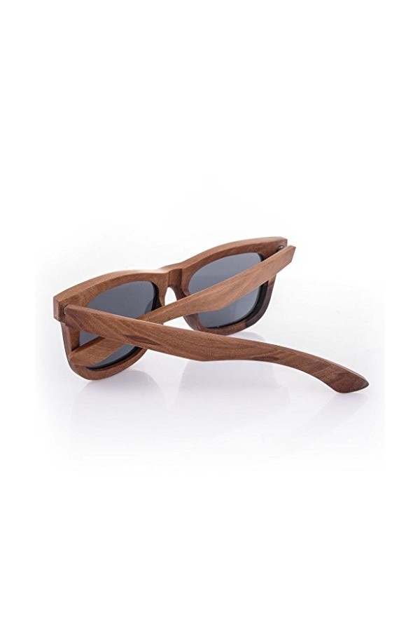 morefaz Lunettes de soleil UNISEX Bois Sombre style rétro avec verres ronds et charnière à ressort