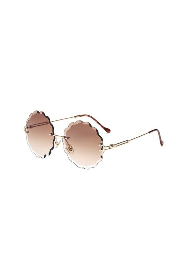 HCHES Lunettes de Soleil à Fleurs sans Monture Femme Lunettes de Soleil Rondes Dégradées pour Femmes Bleu Rose Lady Shades UV