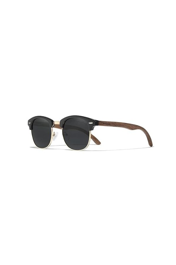KINGSEVEN Lunettes de soleil faites à la main en bois de noyer noir 2023 pour hommes protection UV400 polarisées lunettes rét