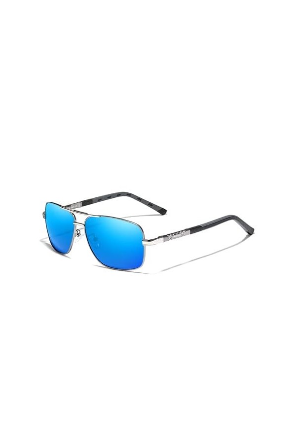 KINGSEVEN Oculos de sol N724 Lunettes de soleil en aluminium polarisées HD UV400 miroir pour homme et femme, Pistolet bleu, 5