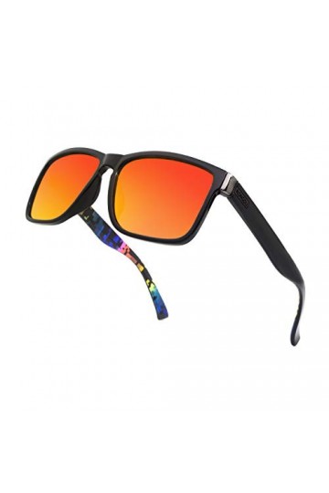 RONSOU Lunettes de Soleil Homme Femme Polarisées Rétro Vintage UV400 Protection Lunettes Cadre Noir Multicolore Lentille Roug
