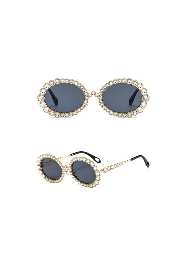 HPIRME Lunettes de soleil strass femmes lunettes de soleil ovales femme ronde, 2, taille unique
