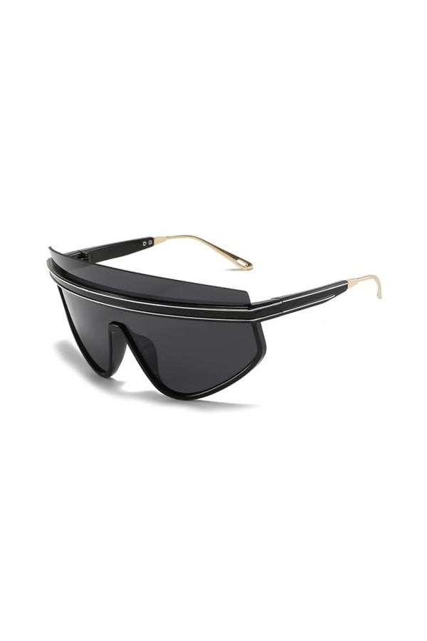 HCHES Lunettes de soleil surdimensionnées à grande monture pour hommes et femmes, lunettes de soleil carrées noires, lunettes
