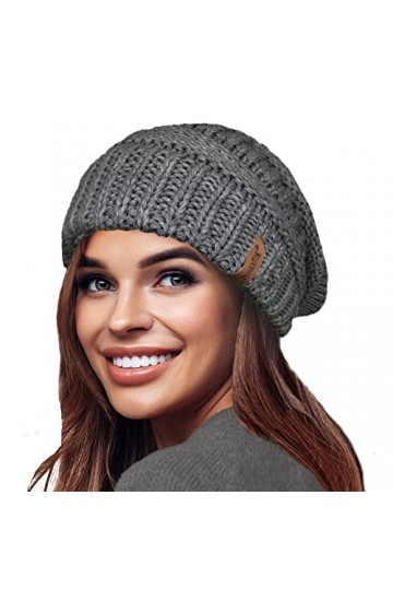 TOSKATOK Bonnet dhiver en Tricot Souple et Chaud pour Femme avec Bonnet de Ski à Doublure Thermique en Velours Supersoft