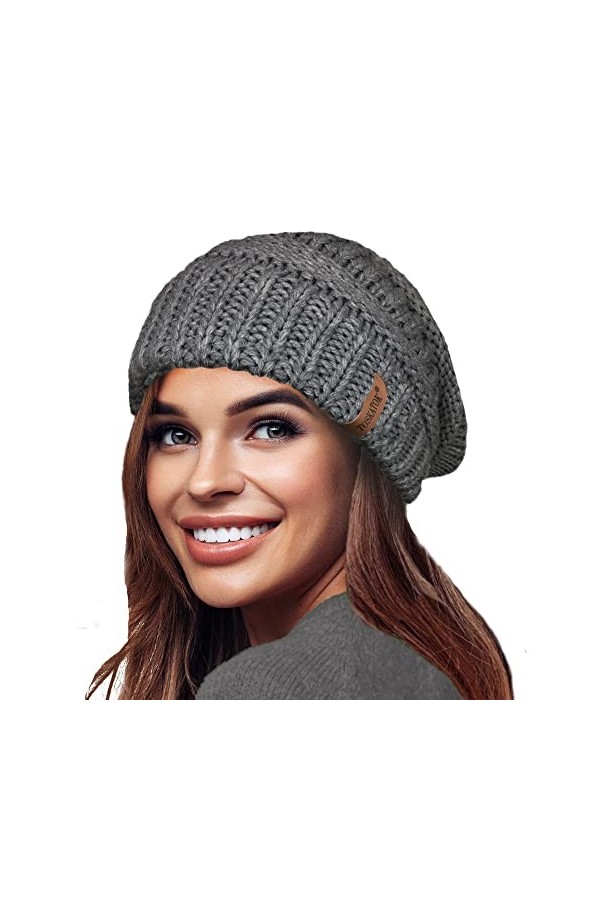 TOSKATOK Bonnet dhiver en Tricot Souple et Chaud pour Femme avec Bonnet de Ski à Doublure Thermique en Velours Supersoft