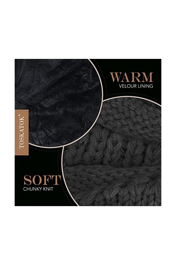TOSKATOK Bonnet dhiver en Tricot Souple et Chaud pour Femme avec Bonnet de Ski à Doublure Thermique en Velours Supersoft