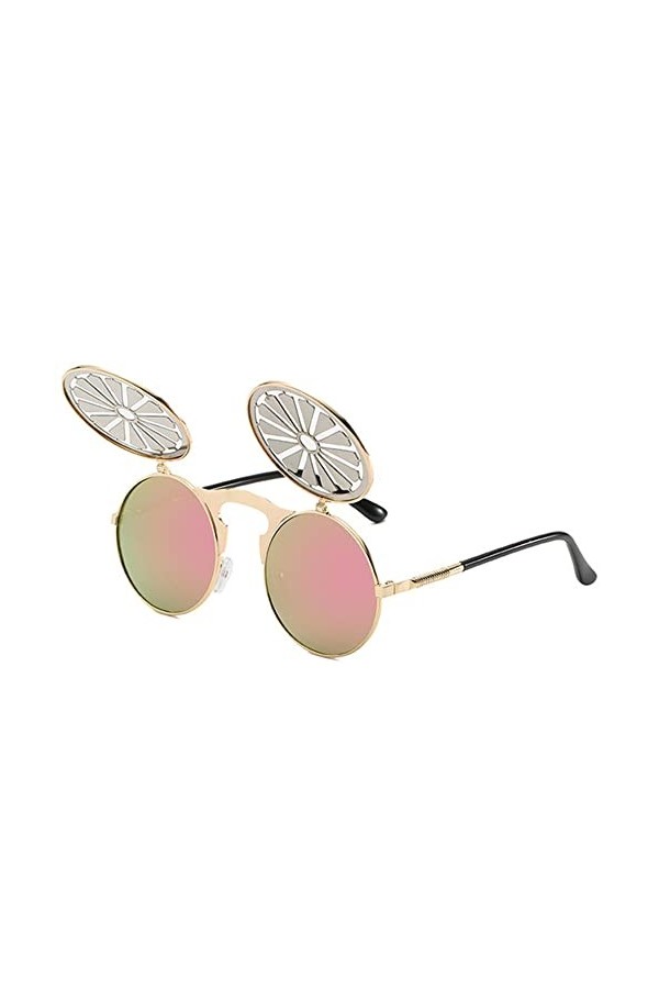 HCHES Steampunk Flip lunettes de soleil hommes femmes cercle lunettes ronde métal cadre Vintage Double lentille lunettes de s