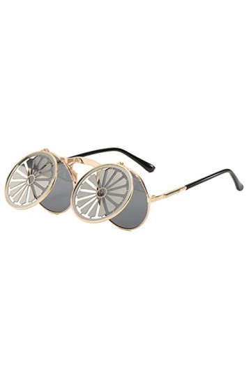 HCHES Steampunk Flip lunettes de soleil hommes femmes cercle lunettes ronde métal cadre Vintage Double lentille lunettes de s