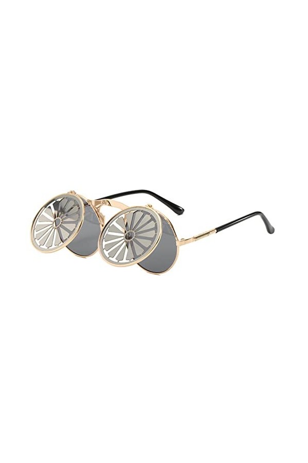 HCHES Steampunk Flip lunettes de soleil hommes femmes cercle lunettes ronde métal cadre Vintage Double lentille lunettes de s